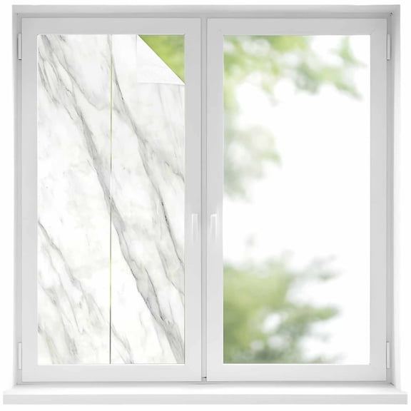 Marble Window Privacy Film, Modern Grey White Rock Monochrome Simple Static Cling UV Sun Blocking Heat Control Window Tint Day and Night, Non-Adhesive One Way Windows Privacy Cover 19.6''x39.3''