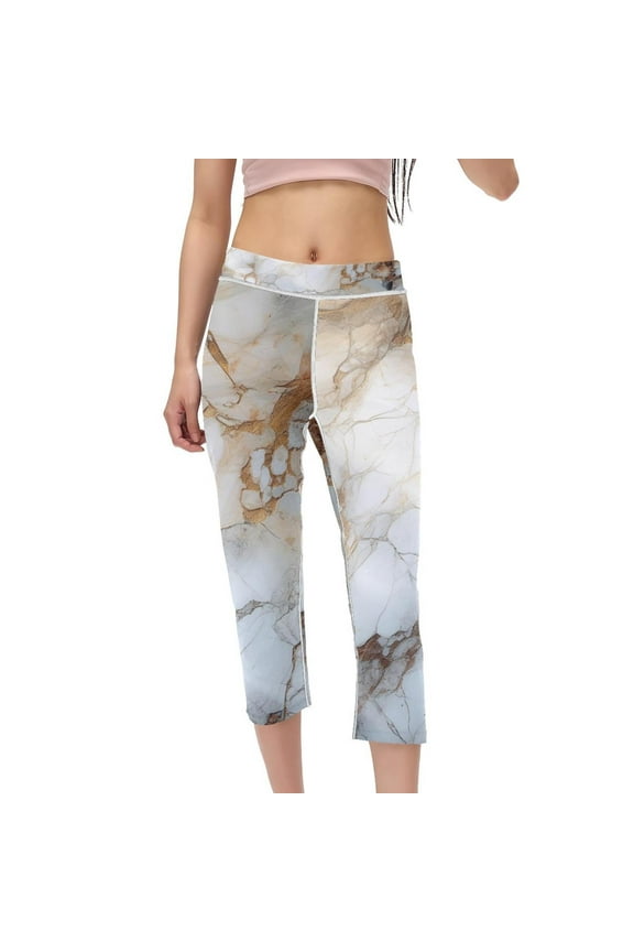 Marble Women Pants High Waist Capris Printed Gym Leggings Compression Leggings for Running Fitness Yoga Non-See-Through