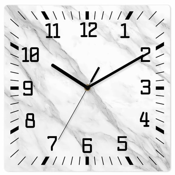 Marble Wooden Wall Clock Silent Non Ticking, Modern Grey White Rock Monochrome Simple Square Wall Clocks Battery Operated, Decor Clock for Home Office, Living Room, Kitchen, 12 Inch