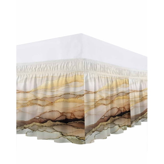 Marble Yellow Bed Skirt California King Size 16 Inch Drop, Gradient Gold Marbling Modern Art Wrap Around Dust Ruffle Bedskirts, Wrinkle & Fade Resistant Easy Fit Bedskirt with Adjustable Elastic