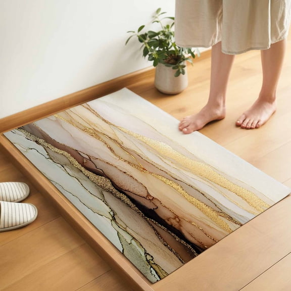 Marble Yellow Door Mat 16x24 Inch Gradient Gold Marbling Modern Art Entryway Rug with Non-Slip Rubber, Inside Floor Mats Front Door Rug for Living Room Bathroom Bedroom Home Office