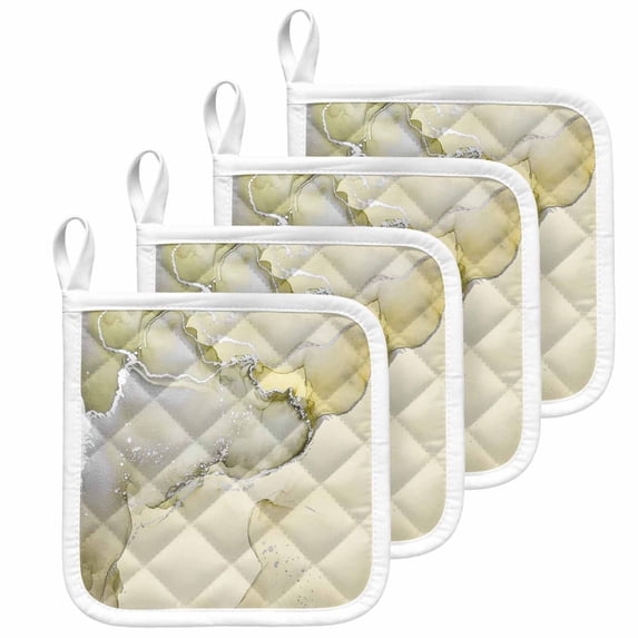 Marble Yellow Pot Holders for Kitchen Heatproof Potholder, 4 Pack Modern Abstract Ink Painting Luxury Hot Pads Multipurpose Oven Pads Cloth Potholders Trivet for Cooking and Baking