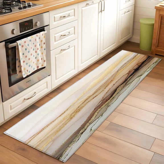 Marble Yellow Runner Rug for Hallway 2x6ft, Gradient Gold Marbling Modern Art Non Slip Floor Mat Washable Low-Profile Indoor Carpet for Living Room, Bedroom, Dining Room