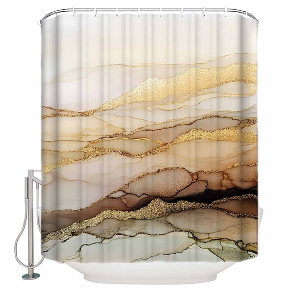 Marble Yellow Shower Curtain, 72" x 72", Gradient Gold Marbling Modern Art Waterproof Bathroom Curtain Washable Shower Curtain Set with 12 Hooks