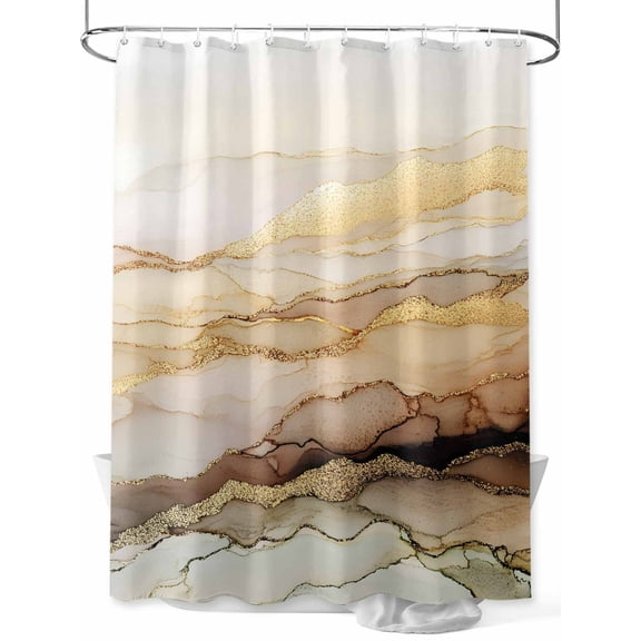 Marble Yellow Shower Curtain, Gradient Gold Marbling Modern Art Waterproof Shower Curtain Set with 12 Hooks Lightweight Washable Fabric Shower Curtains for Bathroom 60x72 Inches