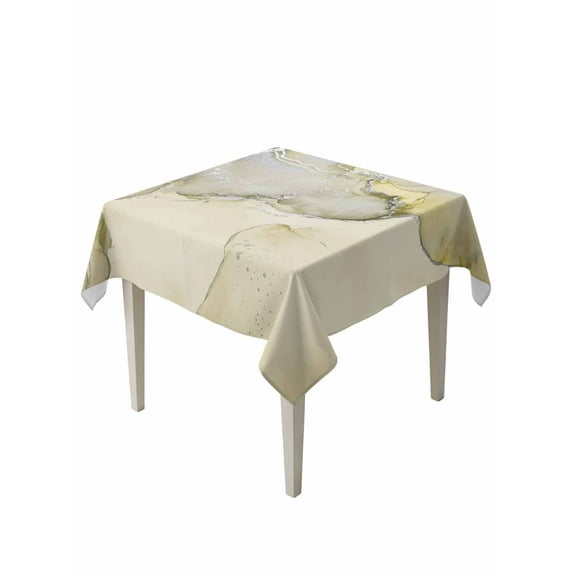 Marble Yellow Table Cloth, Modern Abstract Ink Painting Luxury Waterproof Tablecloth for Square Tables, Reusable Washable Fabric Table Cover for Restaurant Kitchen Dining Tables 54"x54"