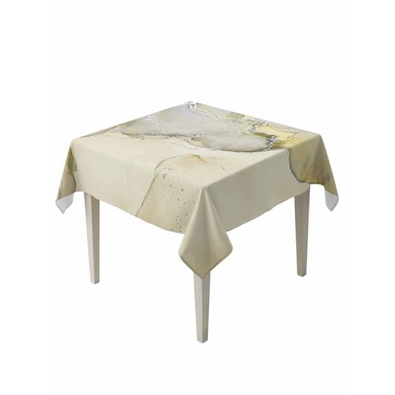 Marble Yellow Table Cloth, Modern Abstract Ink Painting Luxury Waterproof Tablecloth for Square Tables, Reusable Washable Fabric Table Cover for Restaurant Kitchen Dining Tables 54"x54"