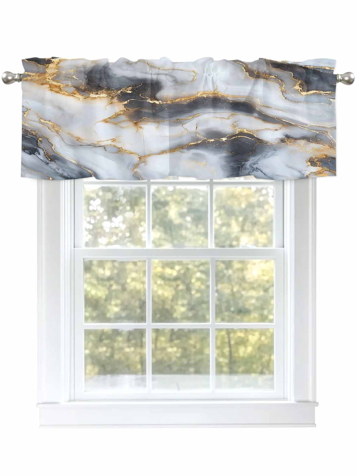 Marble Yellow White Curtain Valances for Windows, Modern Abstract Art ...