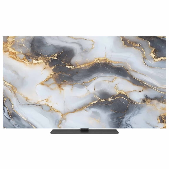 Marble Yellow White TV Dust Cover,Stretchable TV Screen Desktop Computer Protector Cover,Modern Abstract Art Ink Painting Television Dustproof Slipcover for 19–24 Inch Flat or Curved TVs