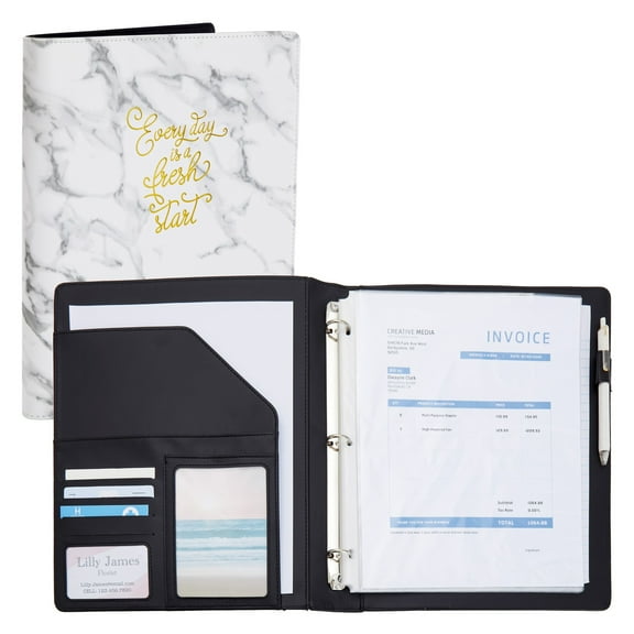Paper Junkie Marble 3 Ring Binder - 10.5 x 12.5 in - Marble Design & Aesthetic Portfolio Binder - Clipboard with Storage & Pocket Organizer - Portable Business Portfolio & Resume Holder