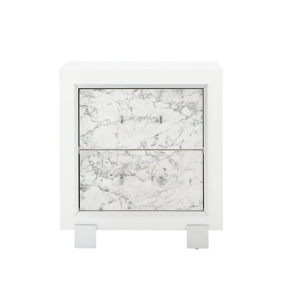 Marble-inspired White Nightstand With Roomy Drawer Space Spacious Drawers And Contemporary Front