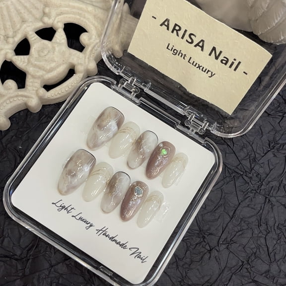 Marble pattern medium oval Japanese hand-worn nail piece light luxury pure handmade high quality control nail