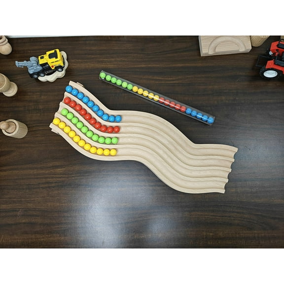 Marble run track sea wave 4 Line wood track toy for kids, wooden gift for kids toy, montessory toy birthday gift christmas gift pack 1 Track+Pipe+marbles