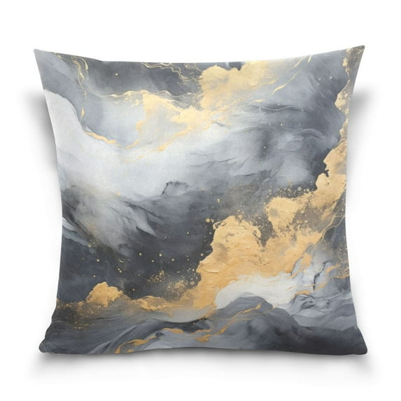 Marble with Golden Black Throw Pillow Case Couch Decorative Sofa Pillow Covers 16" x 16"