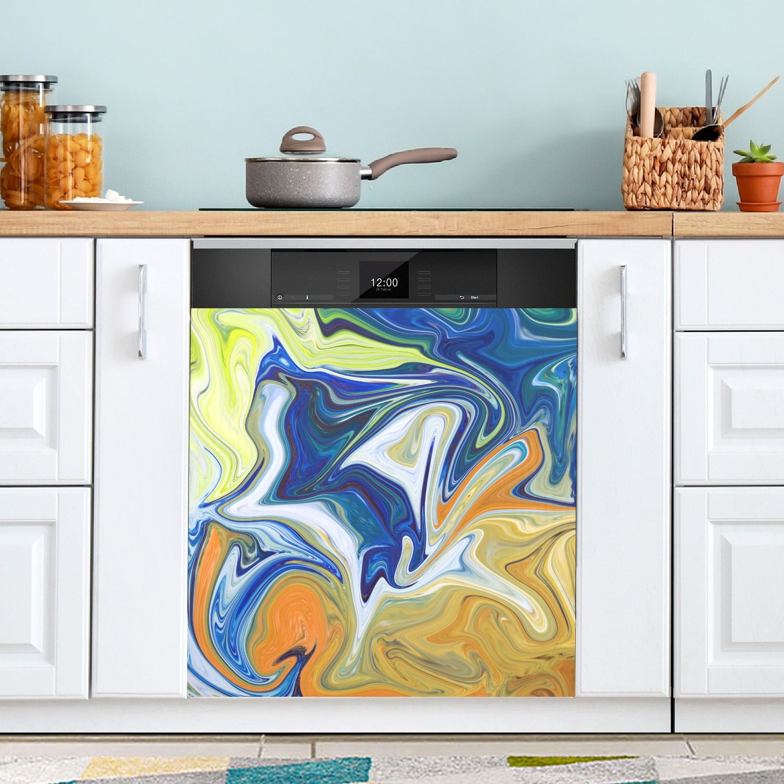 Marble with Green and Blue Dishwasher Cover Dishwasher Refrigerator Sticker Door