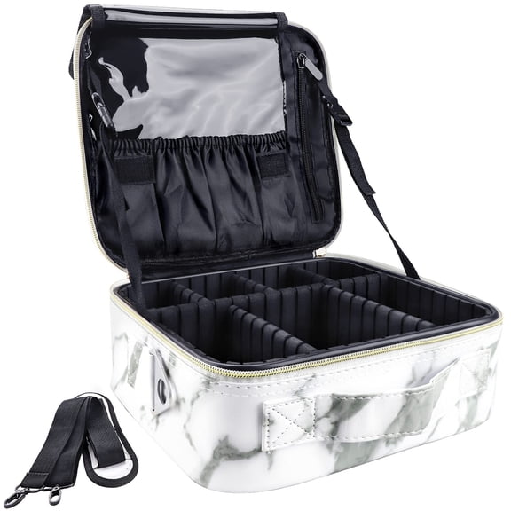 Marble with Shoulder Strap Small Makeup Case Travel Storage Organizer