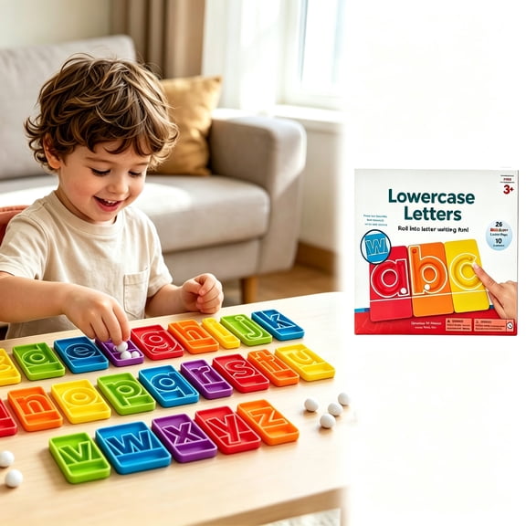 MarbleTracers for Early Learners Age 3+, Lowercase Letters, 26 Letter Tracing Trays, 10 Marbles, Preschool Learning Activities, Alphabet Tracing Game Set for Kids