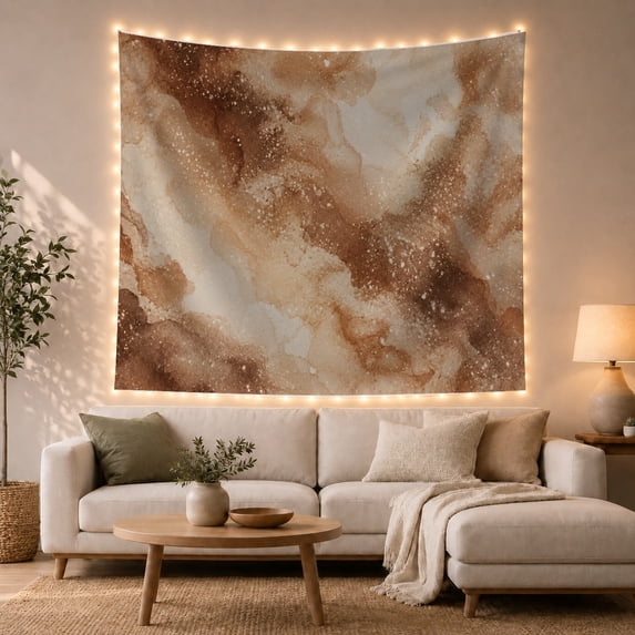 Marbled Abstract Pattern with White Speckles on Earth Tones, Serene Abstract for Nature Lovers, Celestial Wall Art Decor, Christmas Gift, Tapestry Wall Hanging for Bedroom and Living Room