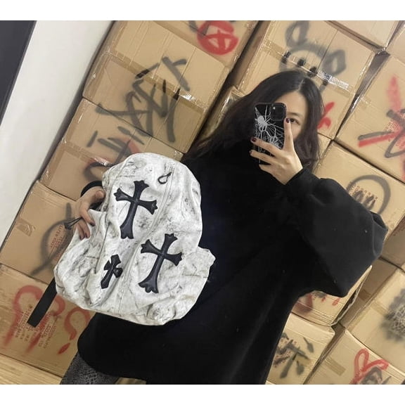 Marbled Backpack with Cross Embellishments