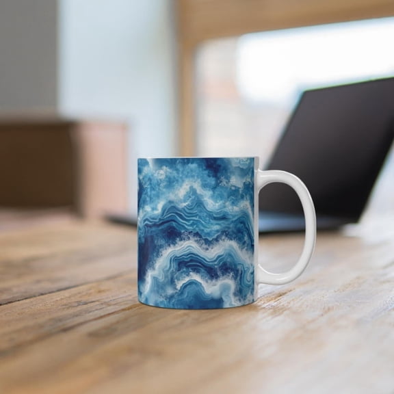 Marbled Ocean Pattern Mug, Ocean Waves Coffee Cup, Ocean Lover Ceramic Mug, Blue & White Oceanspe Mug, Coastal Beach House Dr.