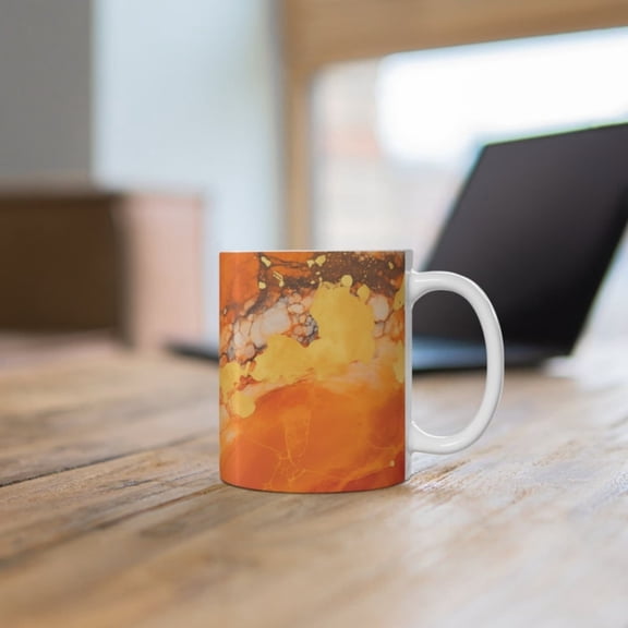 Marbled Orange Ceramic Mug, Modern Orange Marble Agate Pattern Coffee Cup, Beautiful Marbled Geospe Tea Cup, Orange Pattern Mug.