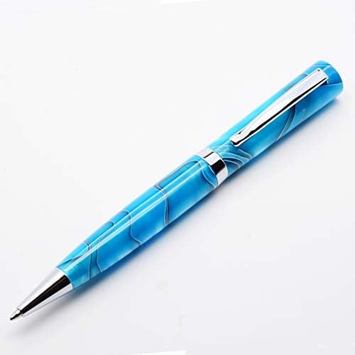 Marbled-Pattern Acrylic Ballpoint Pen  Smooth Writing, Elegant Design, Gift-Ready with Box & Extra Refill (Ocean Blue)$$Office