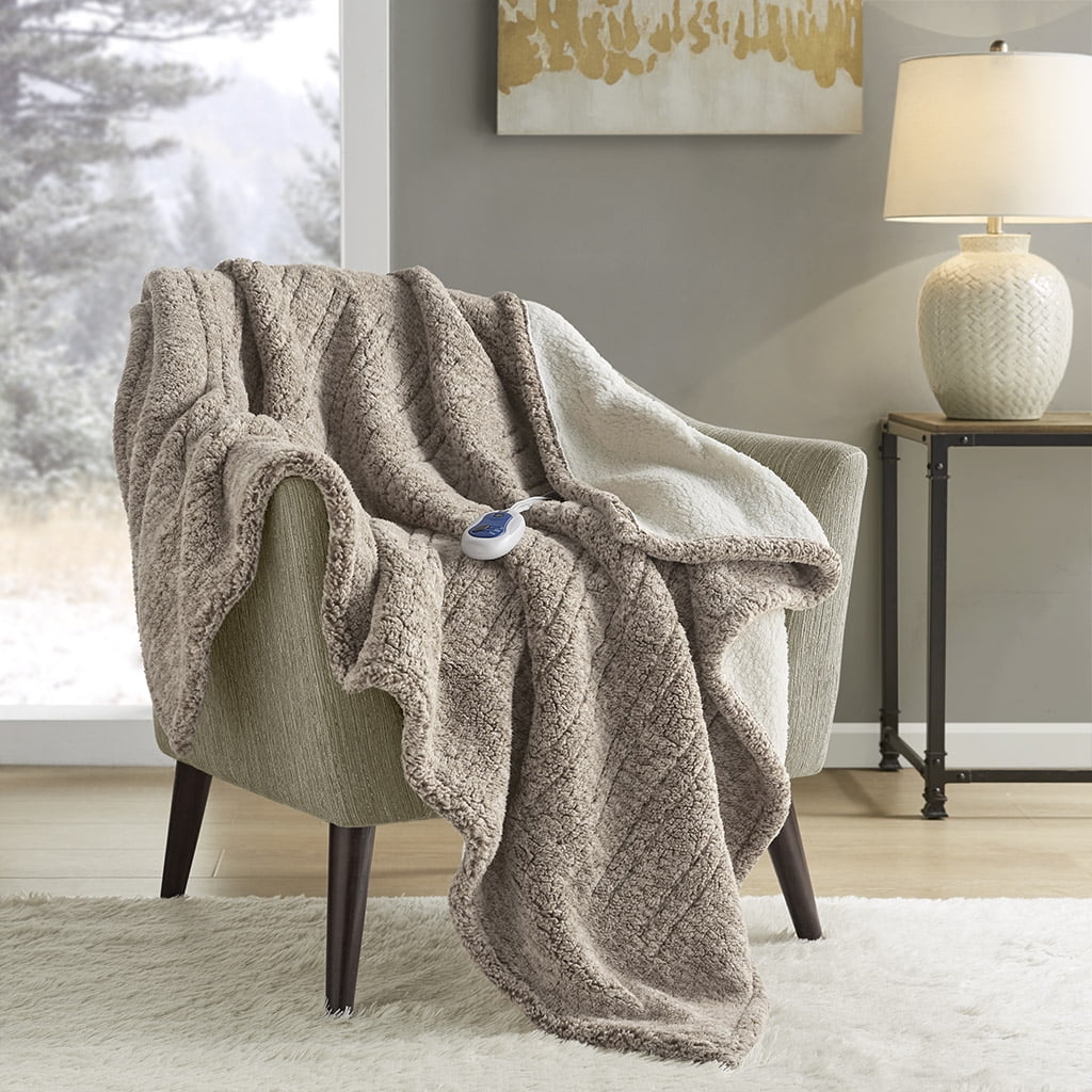 Beige Sherpa Reversible Electric Heat Blanket