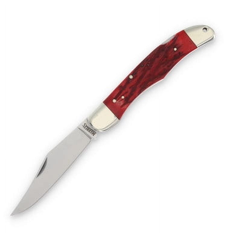 Marbles Marbles Red Jigged Bone Hunter 3.5in Satin Clip-Point Folding Knife MR582