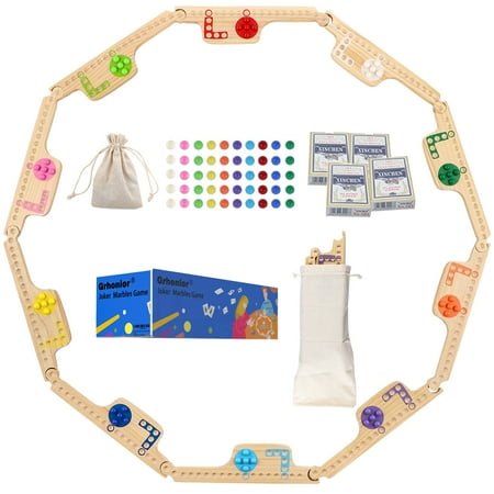 Marbles and Jokers Board Game Pegs and Jokers Wood Game Board Wooden for 2-10 Players 10 Game Boards 10 Colors 50 Marbles 4 Boxes Card
