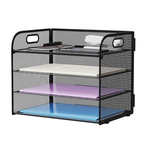 Marbrasse 4-Tier Desk Organizer Tray, ,Paper Organizer for Desk,Mesh Desktop File Organizers with Handle