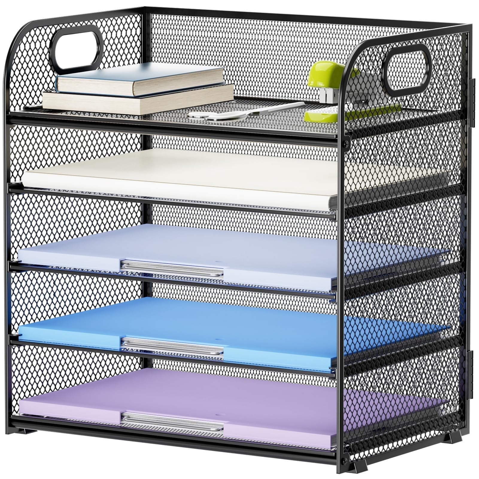 "Marbrasse 5-Tier Portable Letter Tray Organizer, Durable Mesh, Black, 14.25""x13.58""x2.8"