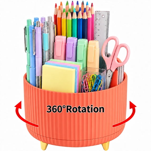SUSWIM 5-Compartment Desktop Organizer & Holder with Rotating Organizers, Orange