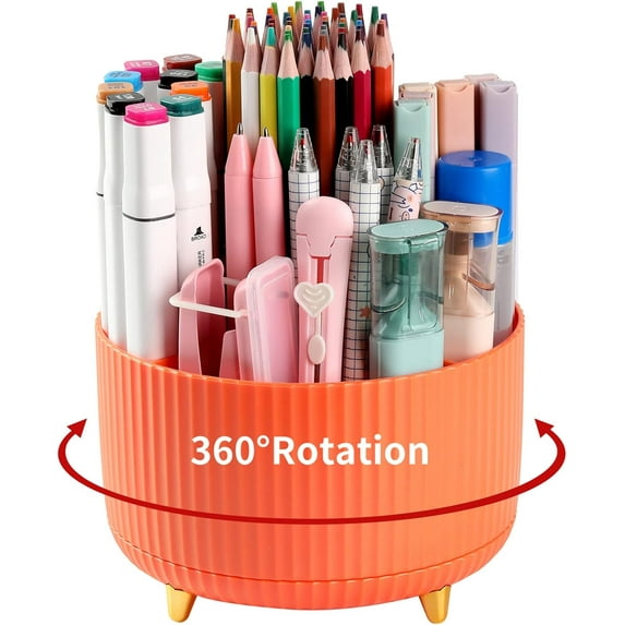 SUSWIM 5-Compartment Desktop Organizer & Holder with Rotating Organizers, Orange