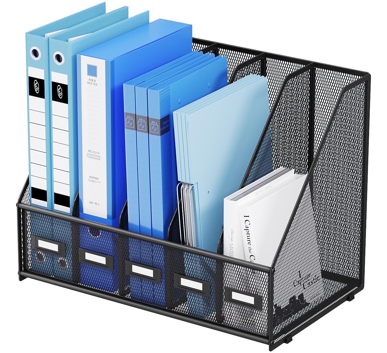 Marbrasse File Organizer for Desk,Desk File Organizer with 5 Vertical Compartments Mesh Magazine File Holder for Office Home