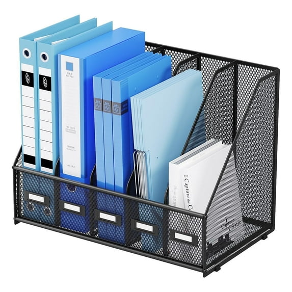 Marbrasse File Organizer for Desk,Desk File Organizer with 5 Vertical Compartments Mesh Magazine File Holder for Office Home