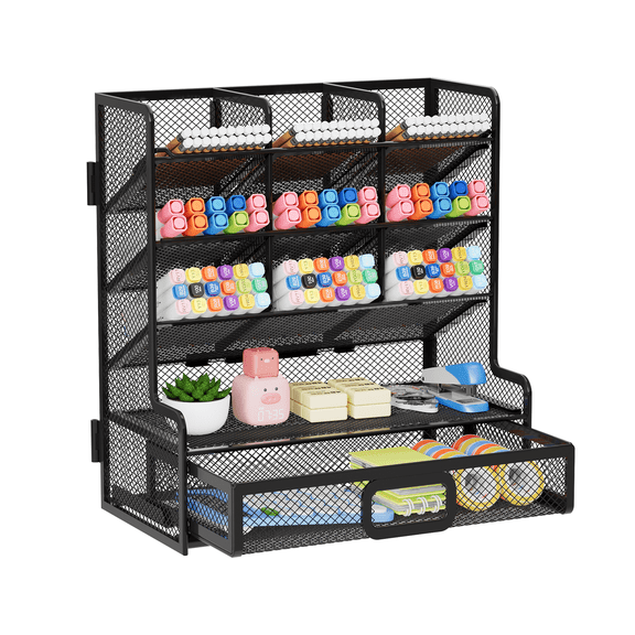 Marbrasse Mesh Desk Organizer with Drawer, Multi-Functional Pen Pencil Holder,Desk Organizers and Accessories( Black)