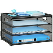 Marbrasse Paper Organizer for Desk, 4-Tier Desk Organizer Tray, Mesh Desktop File Organizers with Handle, Office Classroom Organization and Storage-Black