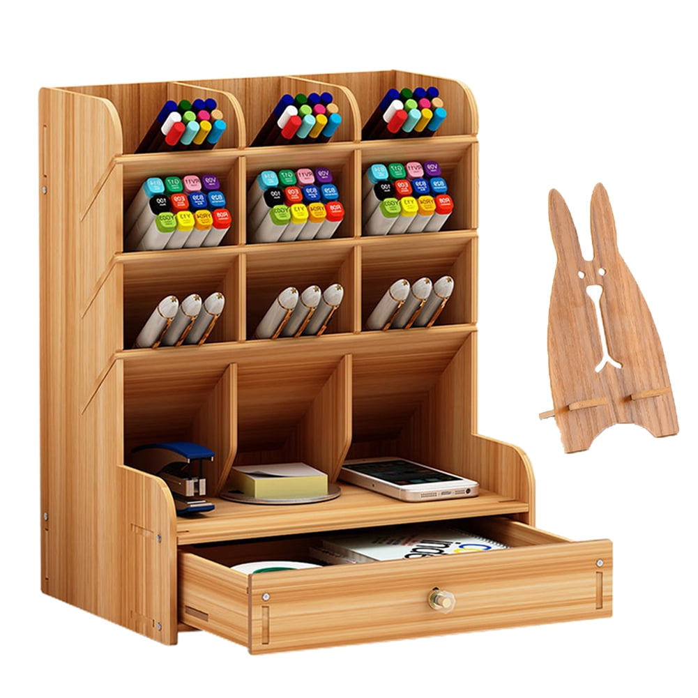 Marbrasse Pen Holder Organizer,Wooden Desk Organizer,Multi-Functional DIY Pen Holder, Pen and Marker Organizer for Desk