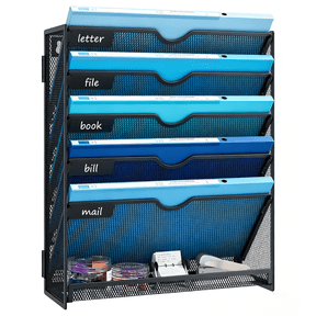 Marbrasse Wall File Organizer,6-Tier Hanging File Holder with Hooks,Magazine Folders for Office, Home(Easy Assembly )