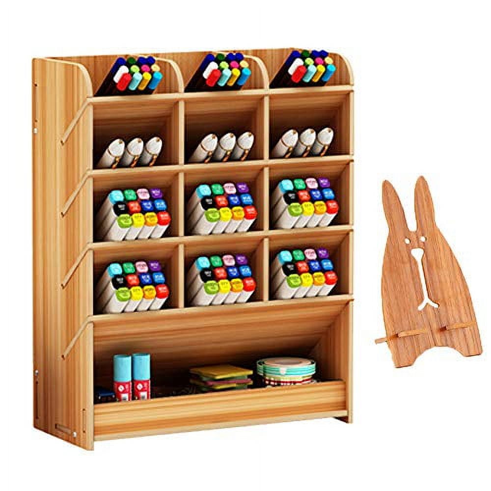 Cherry Wood Multifunctional 12-Compartment Pen Organizer
