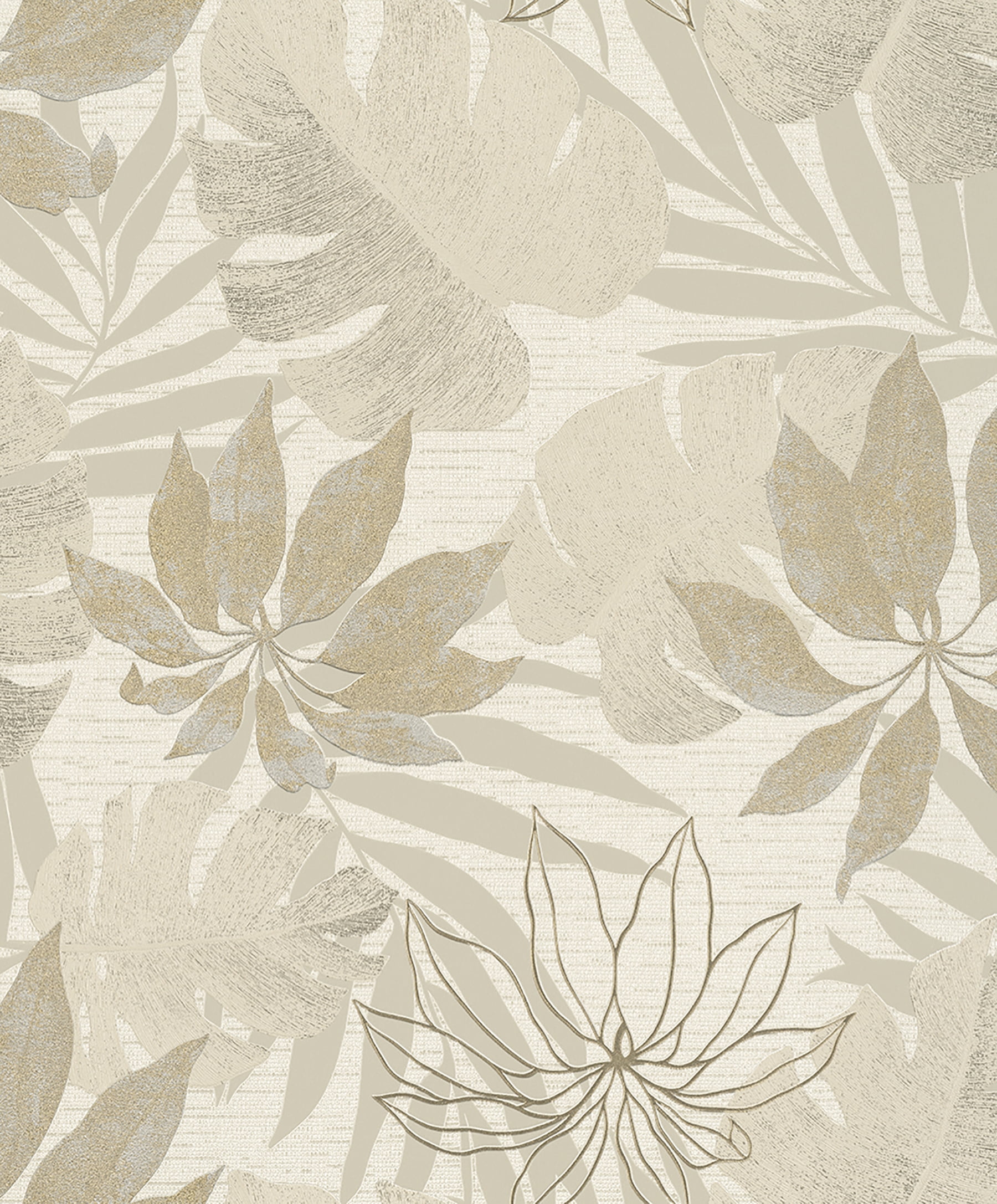 Nona Beige and Gray Tropical Leaves Non-Woven Wallpaper