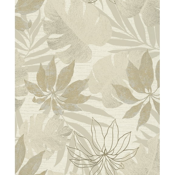 Marburg Nona Beige Tropical Leaves Wallpaper, 20.9-in by 33-ft, 57.48 sq. ft.