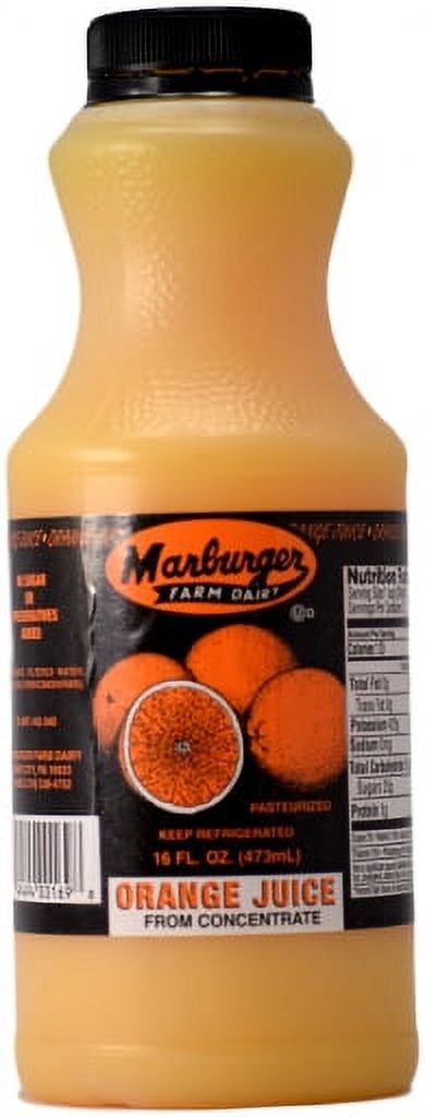 Marburger Farm Dairy Orange Juice, 16 oz fl oz, Pasteurized, Keep Refrigerated, Bright Crisp Texture