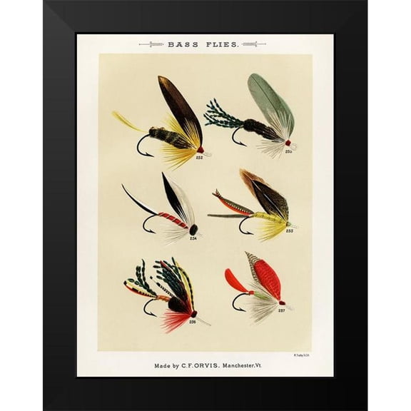 Marbury, Mary Orvis 12x14 Black Modern Framed Museum Art Print Titled - Bass Fishing Flies IV from Favorite Flies and Their Histories