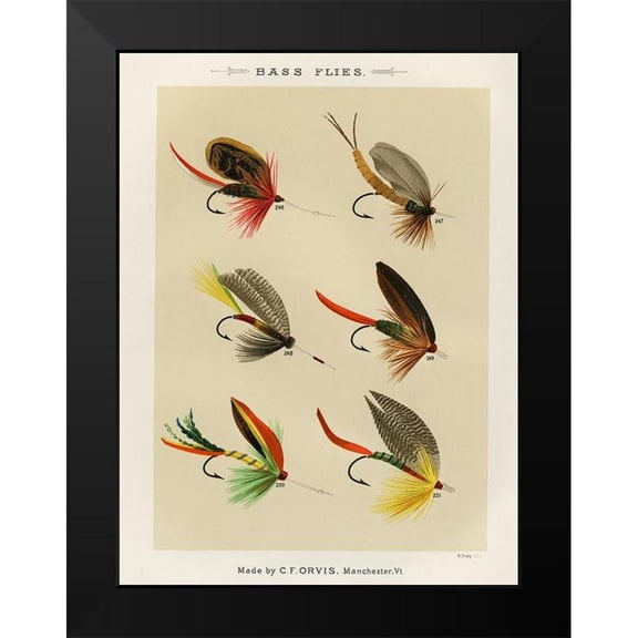 Marbury, Mary Orvis 12x14 Black Modern Framed Museum Art Print Titled - Bass Fishing Flies VII from Favorite Flies and Their Histories