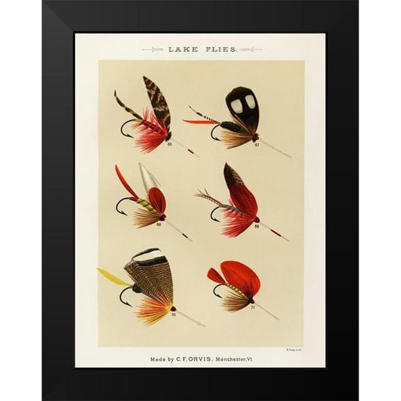 Marbury, Mary Orvis 12x14 Black Modern Framed Museum Art Print Titled - Lake Fishing Flies I from Favorite Flies and Their Histories