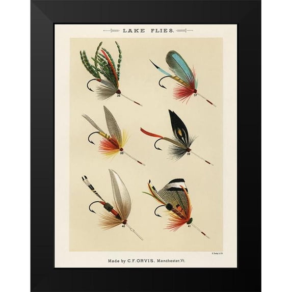 Marbury, Mary Orvis 12x14 Black Modern Framed Museum Art Print Titled - Lake Fishing Flies III from Favorite Flies and Their Histories