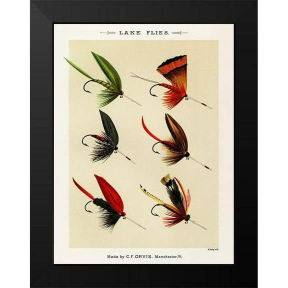 Marbury, Mary Orvis 12x14 Black Modern Framed Museum Art Print Titled - Lake Fishing Flies IV from Favorite Flies and Their Histories