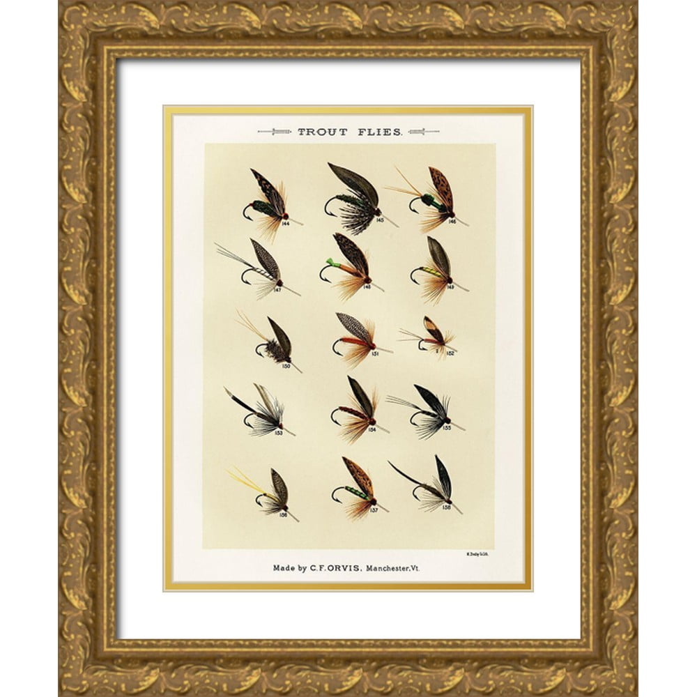 Marbury, Mary Orvis 19x24 White Modern Wood Framed Museum Art Print Titled  - Trout Fishing Flies IX from Favorite Flies and Their Histories 