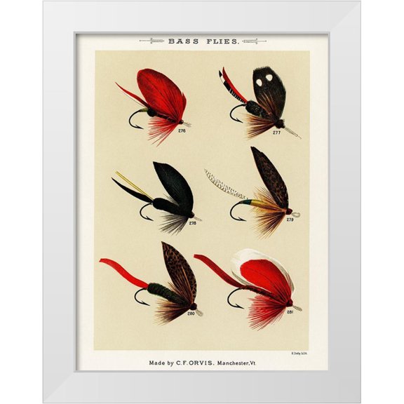 Marbury, Mary Orvis 12x14 White Modern Wood Framed Museum Art Print Titled - Bass Fishing Flies V from Favorite Flies and Their Histories